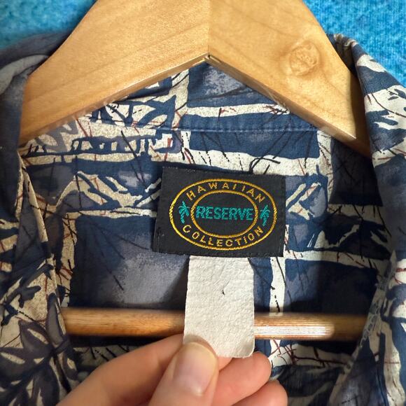 Vintage Hawaiian Reserve Shirt Floral Blue Cream Tan Aloha Button Up L - Picture 8 of 14
